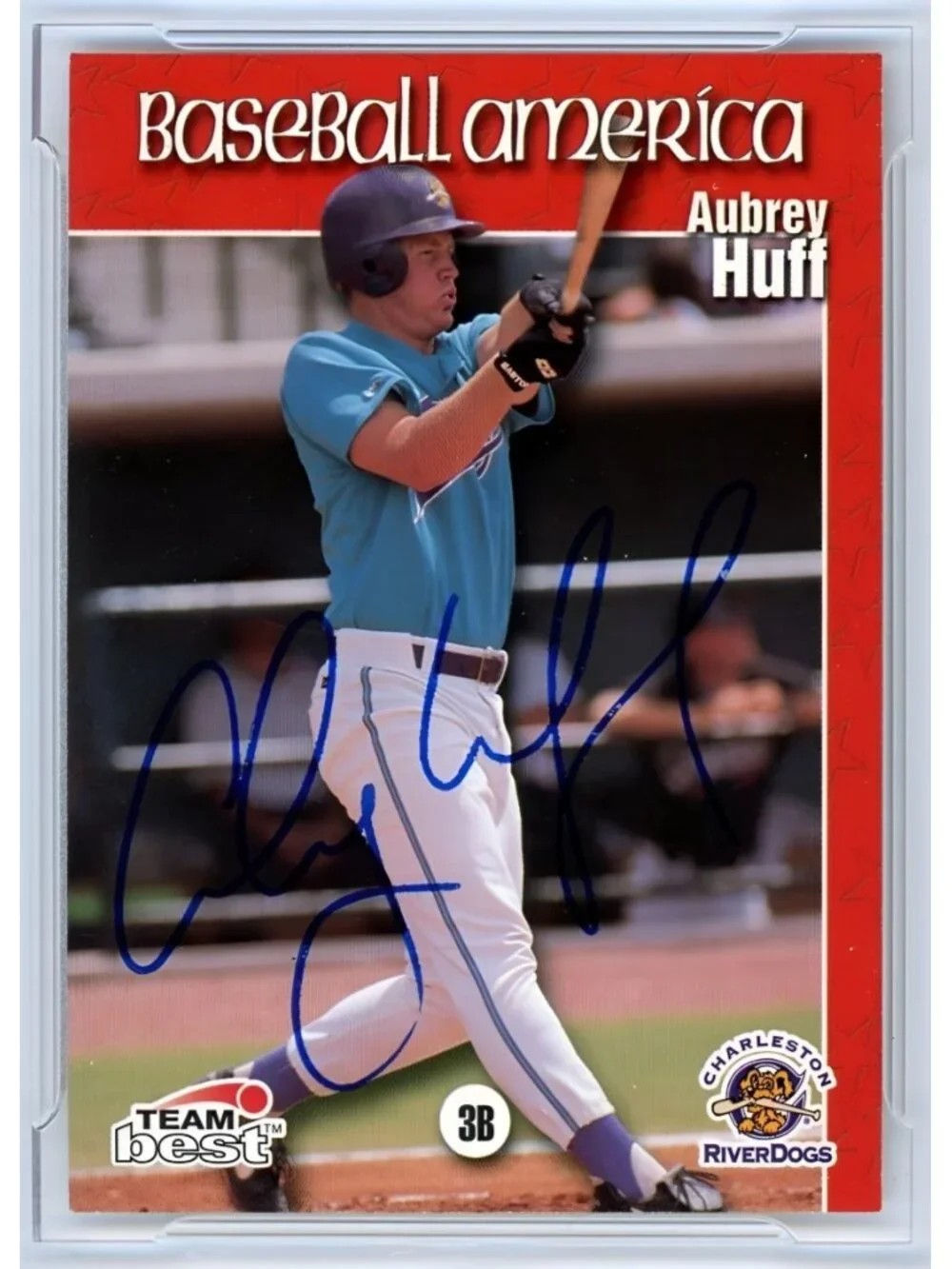 Aubrey Huff Signed 1999 Baseball America Team Best #54 Card Beckett BAS Slabbed